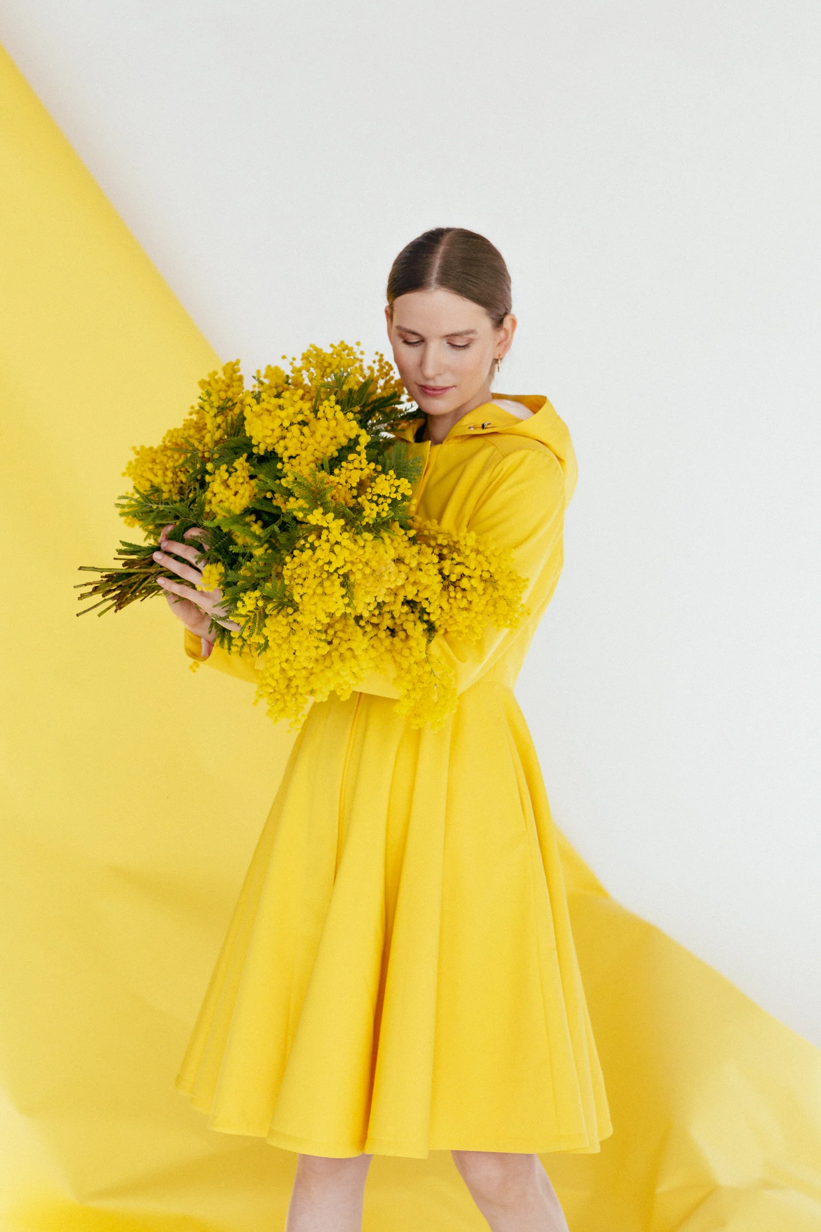 Fitted and Flared Coat with Full Circle Skirt in Bright Yellow | Yellow Sun - Image 4