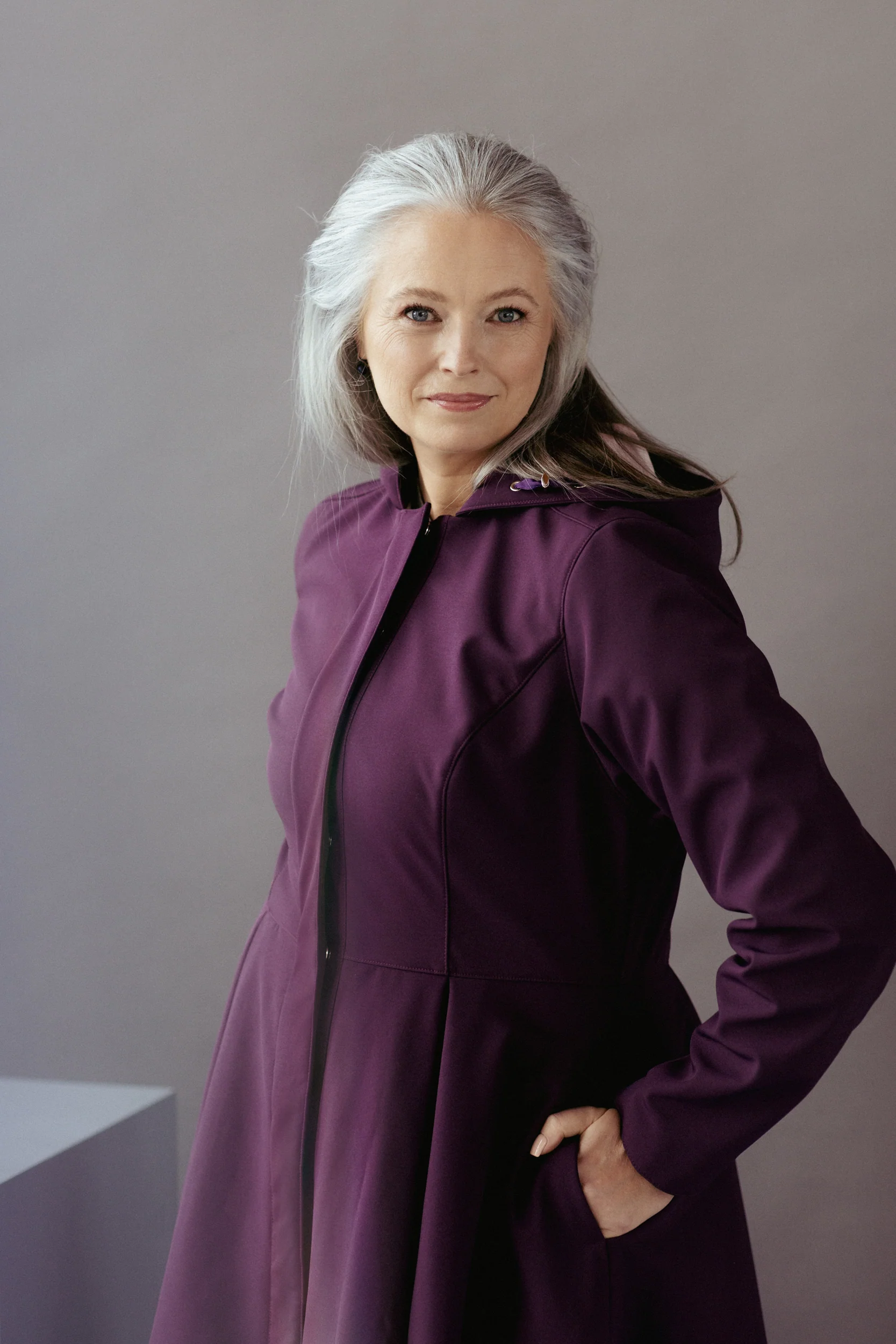Fit and Flare Coat with Pleated Skirts in Dark Purple | Ruby Purple - Image 8