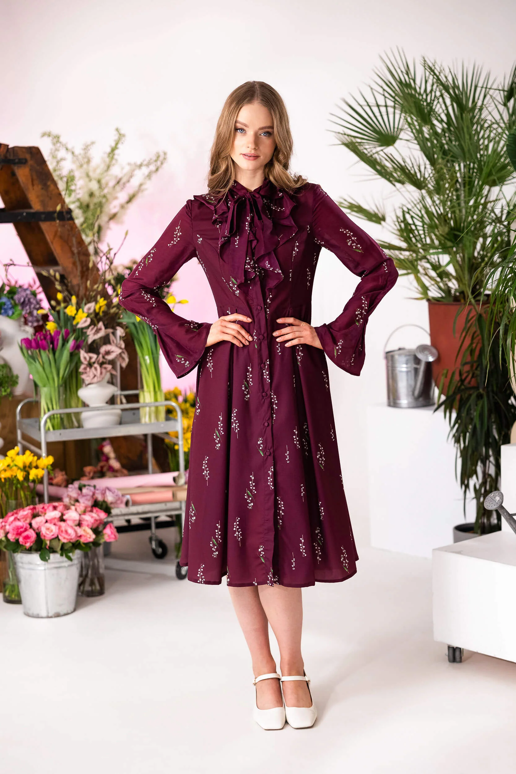 Floral Midi Dress with Ruffles | Hearts Desire - Image 5